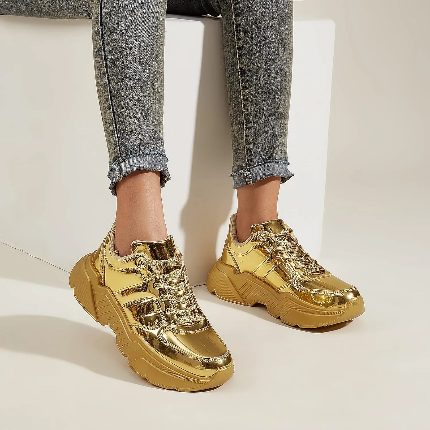 BELOS Women's Platform Chunky Sneakers Fashion Dad Sneakers Casual Lace Up Comfortable Lightweigt Walking Shoes