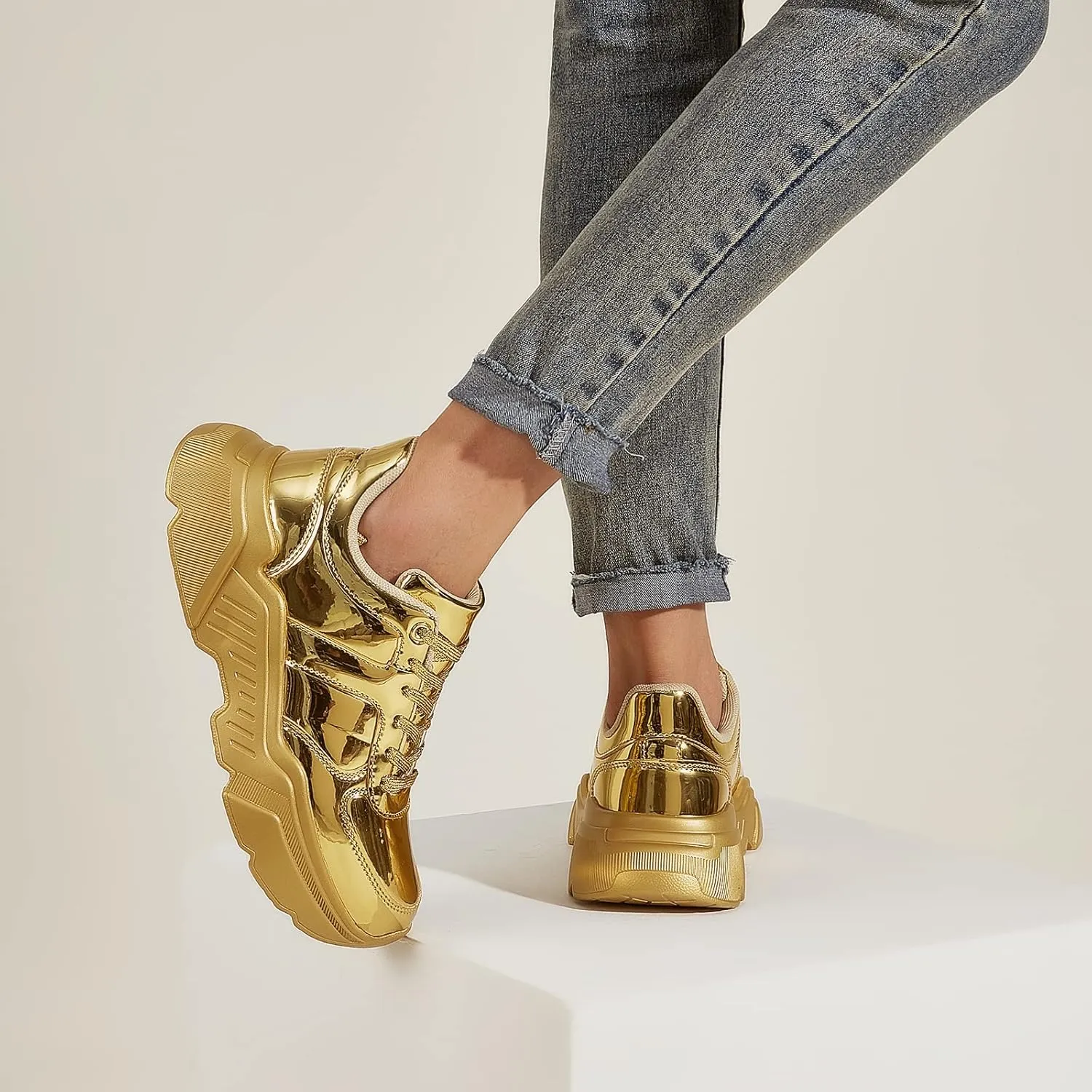 BELOS Women's Platform Chunky Sneakers Fashion Dad Sneakers Casual Lace Up Comfortable Lightweigt Walking Shoes