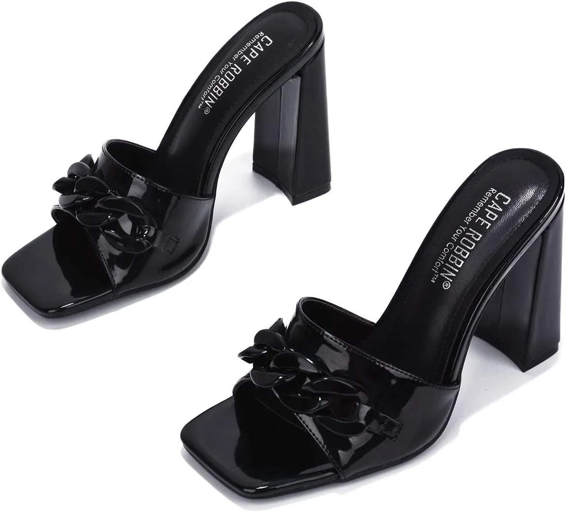 Cape Robbin Letita Chain Square Toe Block Heels (Letita)