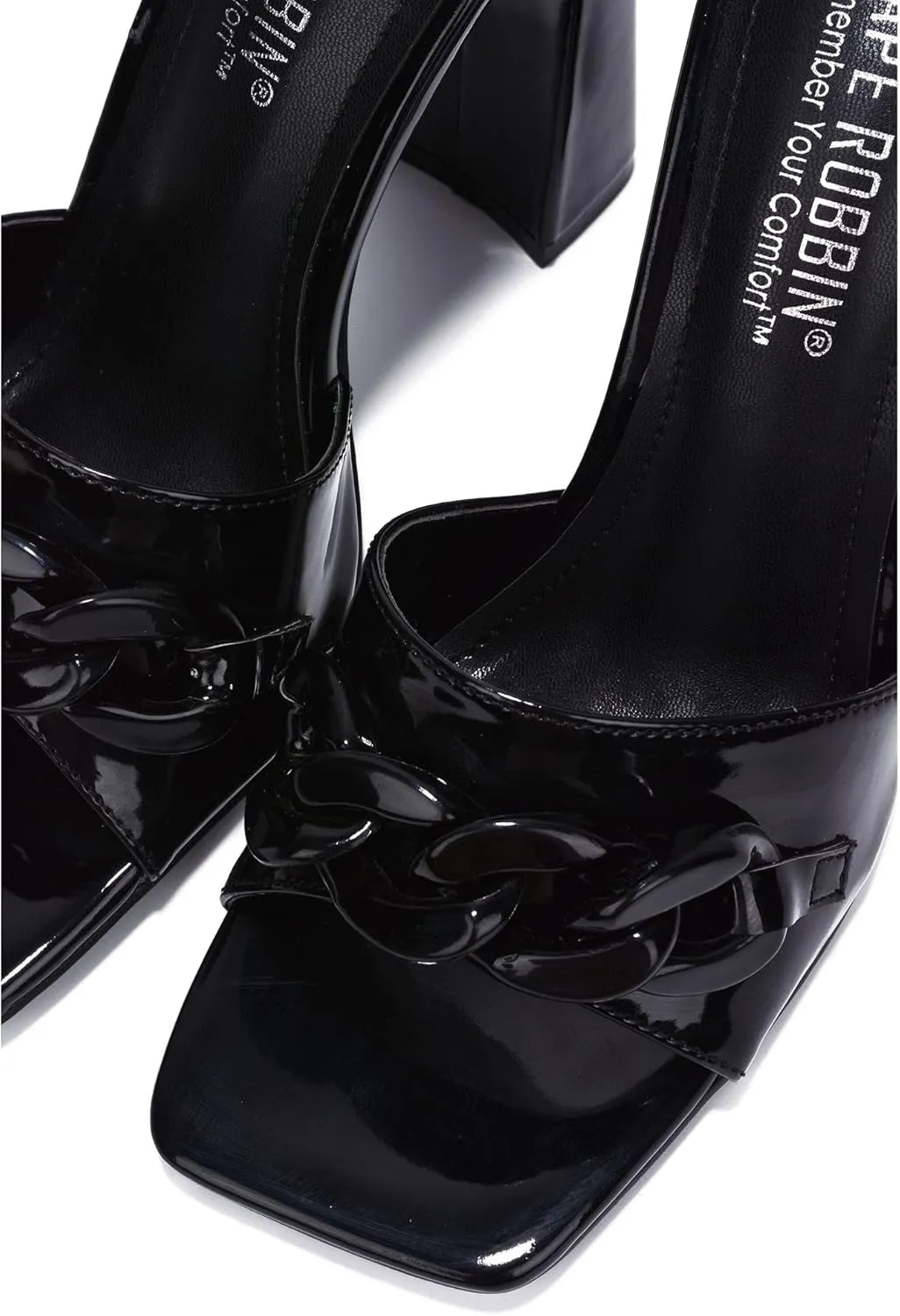 Cape Robbin Letita Chain Square Toe Block Heels (Letita)