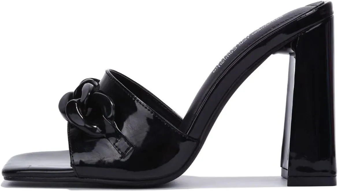 Cape Robbin Letita Chain Square Toe Block Heels (Letita)