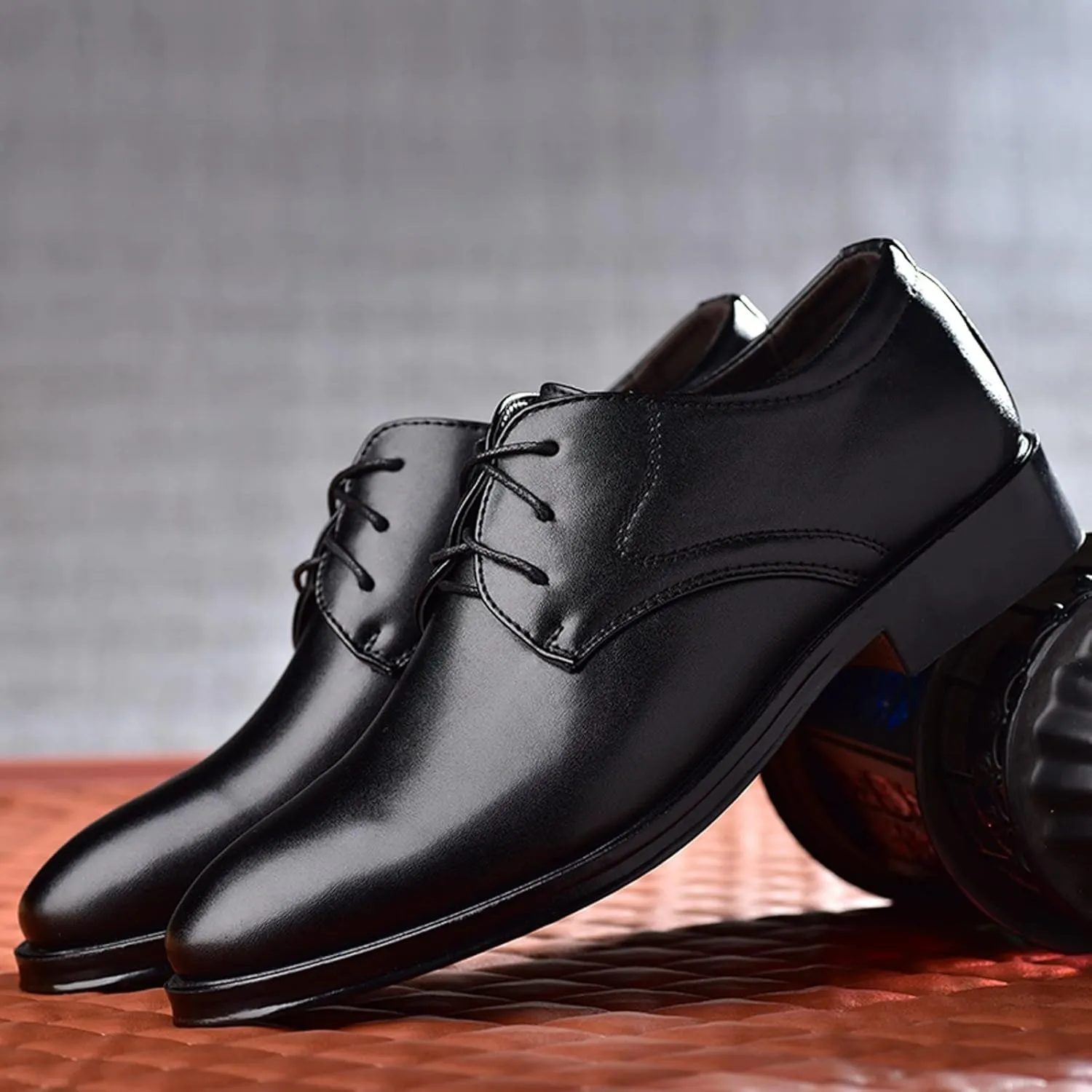 Casual Plain Toe Oxfords Shoes Men Comfortable Business Formal Shoes Mens Dating Oxfords Arch Support Walking Derby Shoe Lace up Matte Leather Dress Shoe Low Heel Office Footwear Men