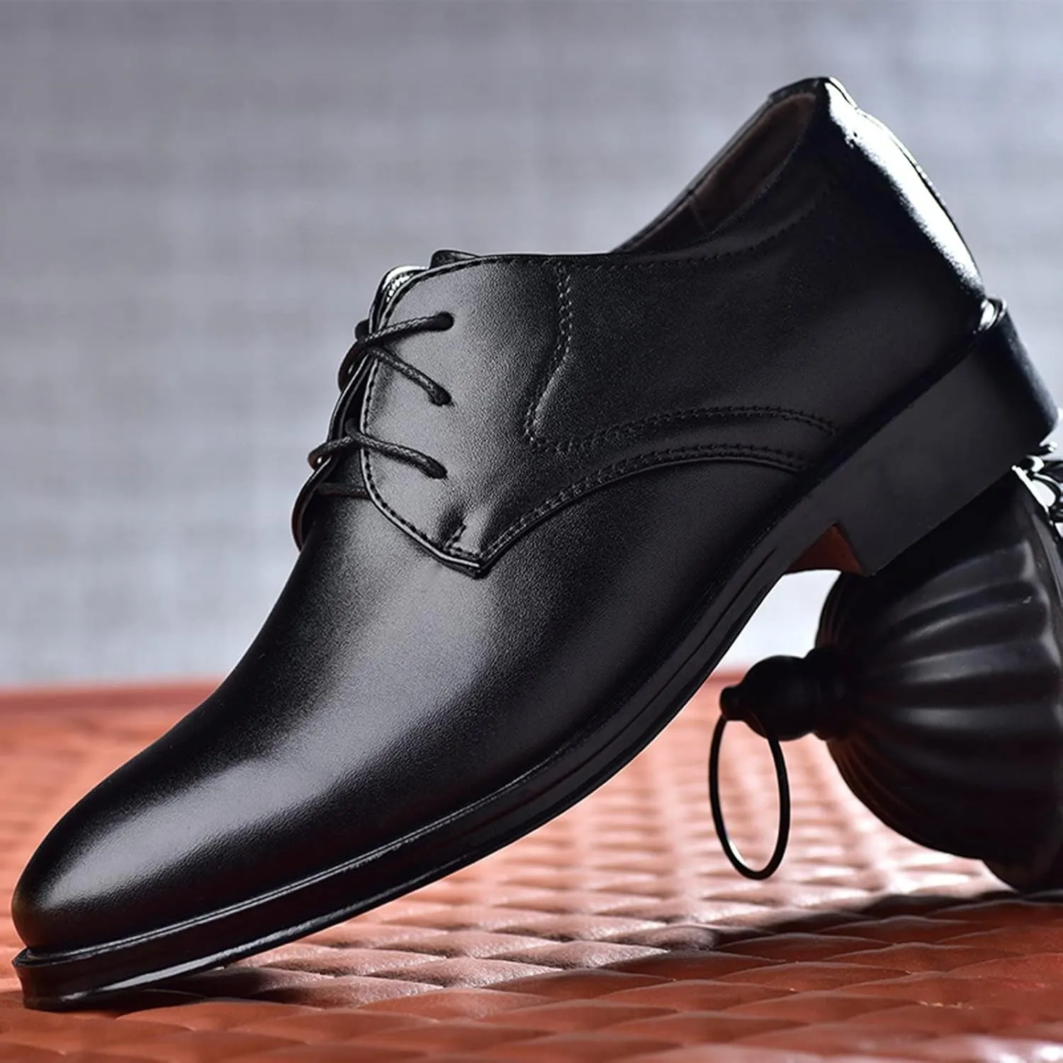 Casual Plain Toe Oxfords Shoes Men Comfortable Business Formal Shoes Mens Dating Oxfords Arch Support Walking Derby Shoe Lace up Matte Leather Dress Shoe Low Heel Office Footwear Men