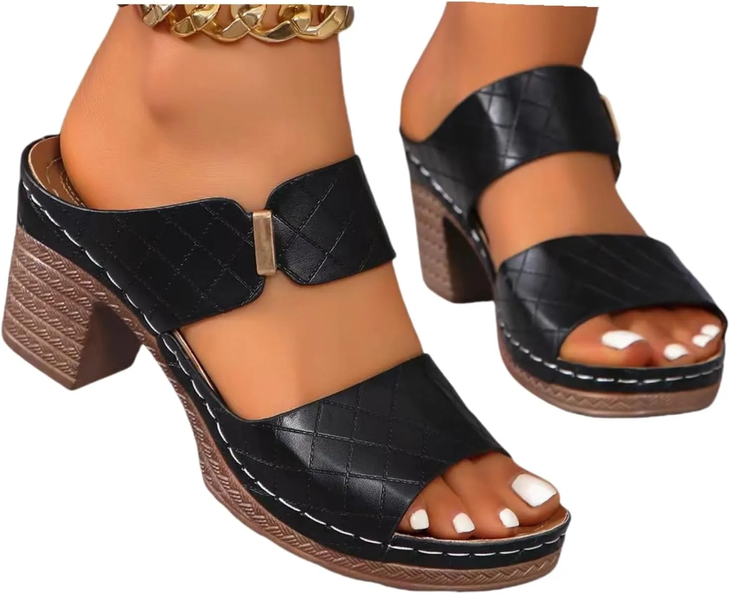 Chunky Heels For Women Backless Open Toe Block Heeled Ankle Strap Pump Wedding Comfortable Party Dressy Shoes 2025