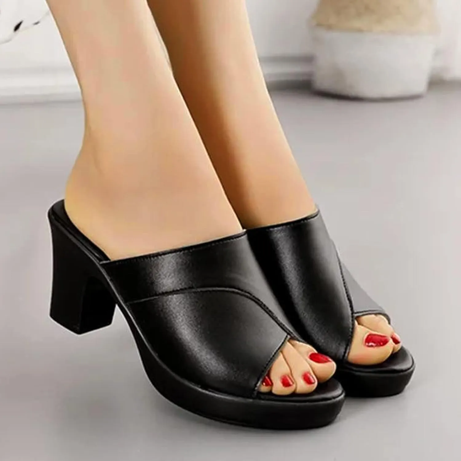 Chunky Heels for Women Wedge Siides Sandals Platform Open Toe Heels Slippers Slip on Elastic Band Wedges Shoes