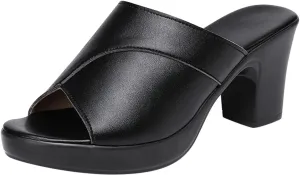 Chunky Heels for Women Wedge Siides Sandals Platform Open Toe Heels Slippers Slip on Elastic Band Wedges Shoes