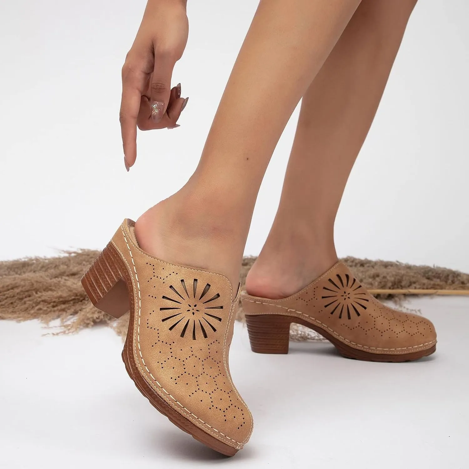 Chunky Heels for Women Wedge Siides Sandals Platform Open Toe Heels Slippers Slip on Elastic Band Wedges Shoes
