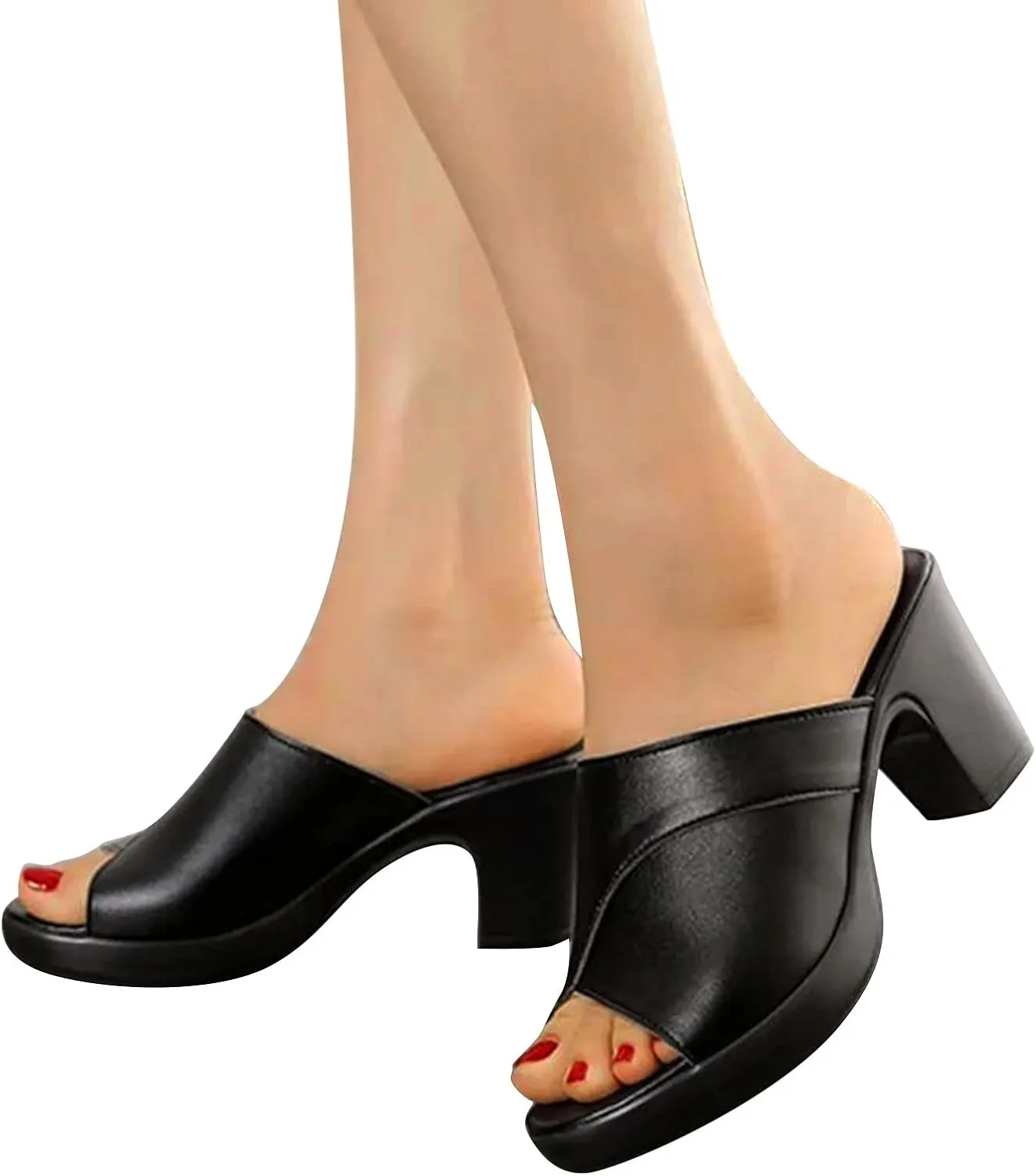 Chunky Heels for Women Wedge Siides Sandals Platform Open Toe Heels Slippers Slip on Elastic Band Wedges Shoes