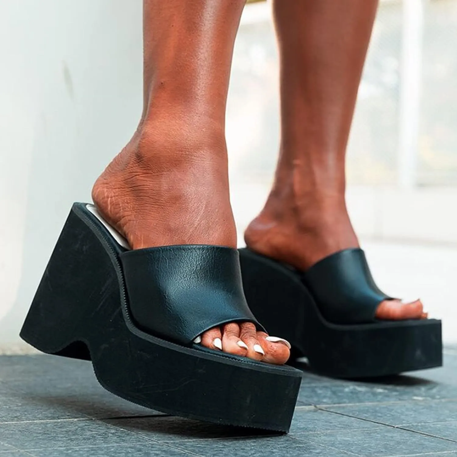 Chunky Heels for Women Wedge Siides Sandals Platform Open Toe Heels Slippers Slip on Elastic Band Wedges Shoes