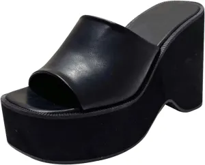 Chunky Heels for Women Wedge Siides Sandals Platform Open Toe Heels Slippers Slip on Elastic Band Wedges Shoes