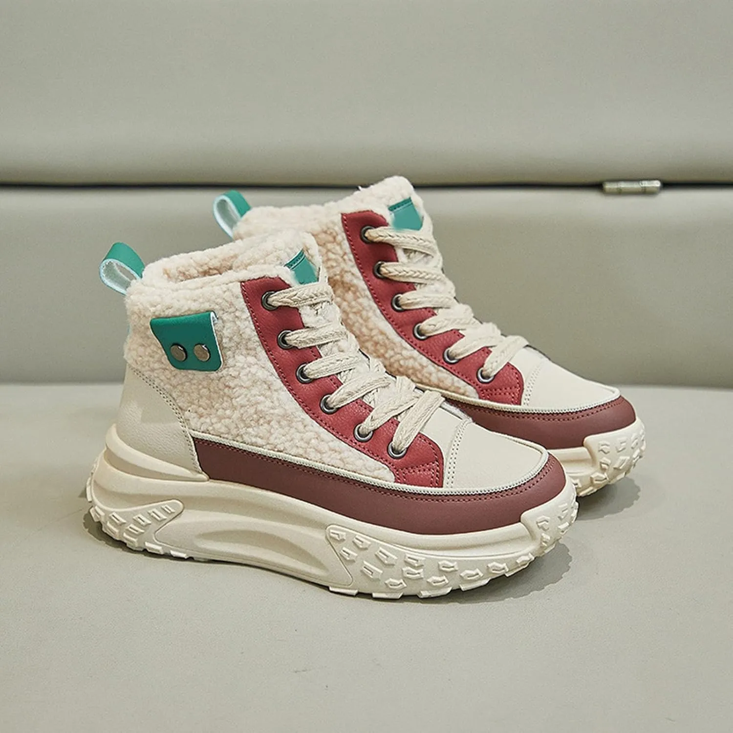 Chunky Sneakers Platform for Women Trendy,Wide Width Canvas Platform Shoes for Women,High Top Lace Up Platform Sneakers for Women Fashion Casual Velvet Warm Slip Ons Walking Sneakers