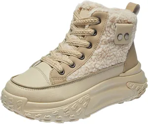 Chunky Sneakers Platform for Women Trendy,Wide Width Canvas Platform Shoes for Women,High Top Lace Up Platform Sneakers for Women Fashion Casual Velvet Warm Slip Ons Walking Sneakers