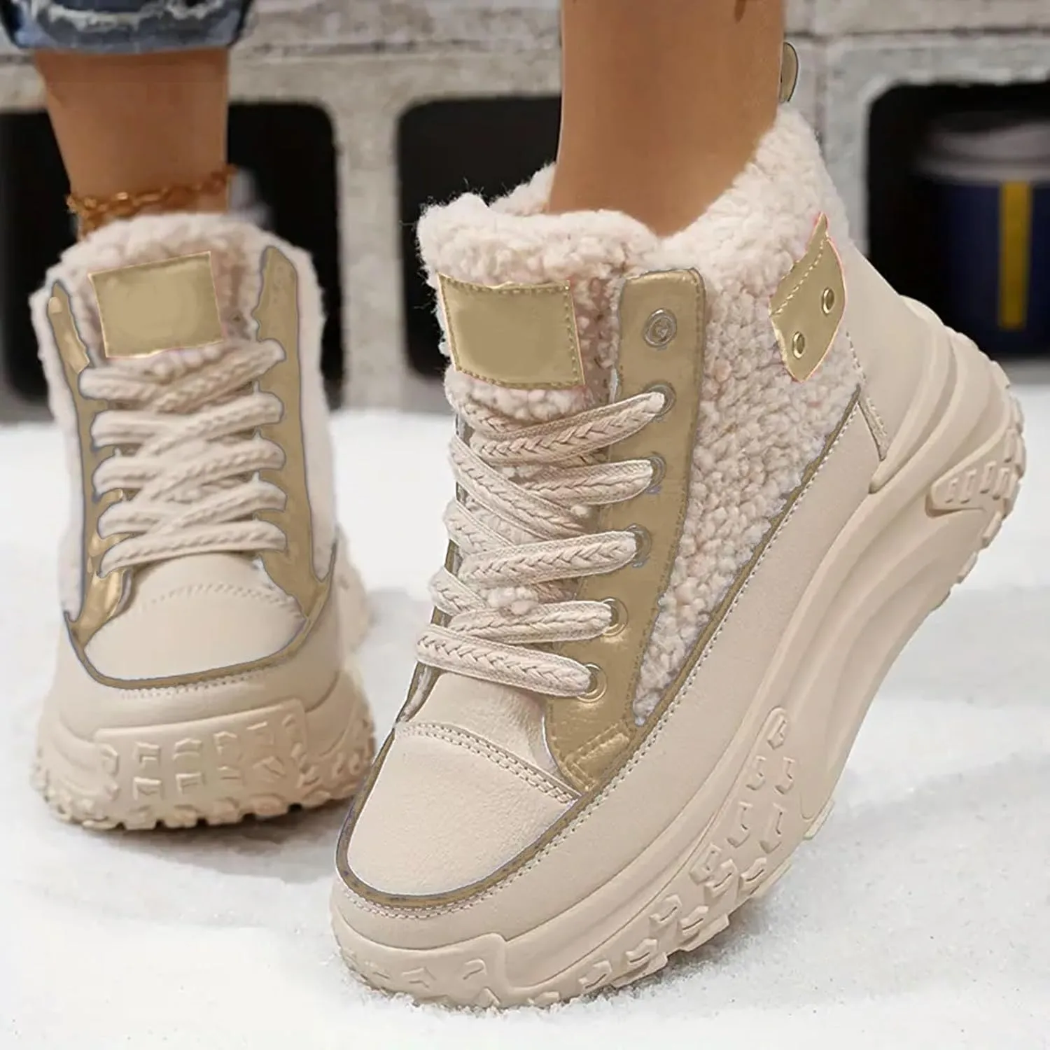 Chunky Sneakers Platform for Women Trendy,Wide Width Canvas Platform Shoes for Women,High Top Lace Up Platform Sneakers for Women Fashion Casual Velvet Warm Slip Ons Walking Sneakers