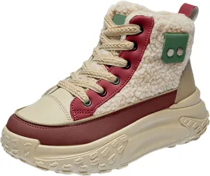 Chunky Sneakers Platform for Women Trendy,Wide Width Canvas Platform Shoes for Women,High Top Lace Up Platform Sneakers for Women Fashion Casual Velvet Warm Slip Ons Walking Sneakers