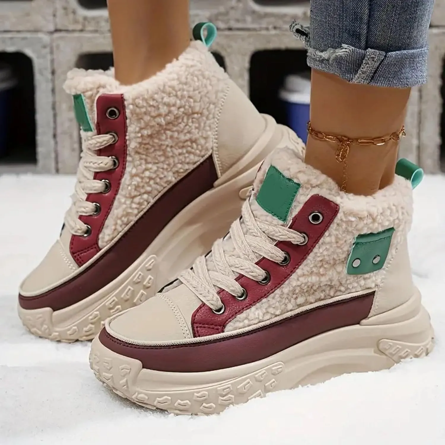 Chunky Sneakers Platform for Women Trendy,Wide Width Canvas Platform Shoes for Women,High Top Lace Up Platform Sneakers for Women Fashion Casual Velvet Warm Slip Ons Walking Sneakers