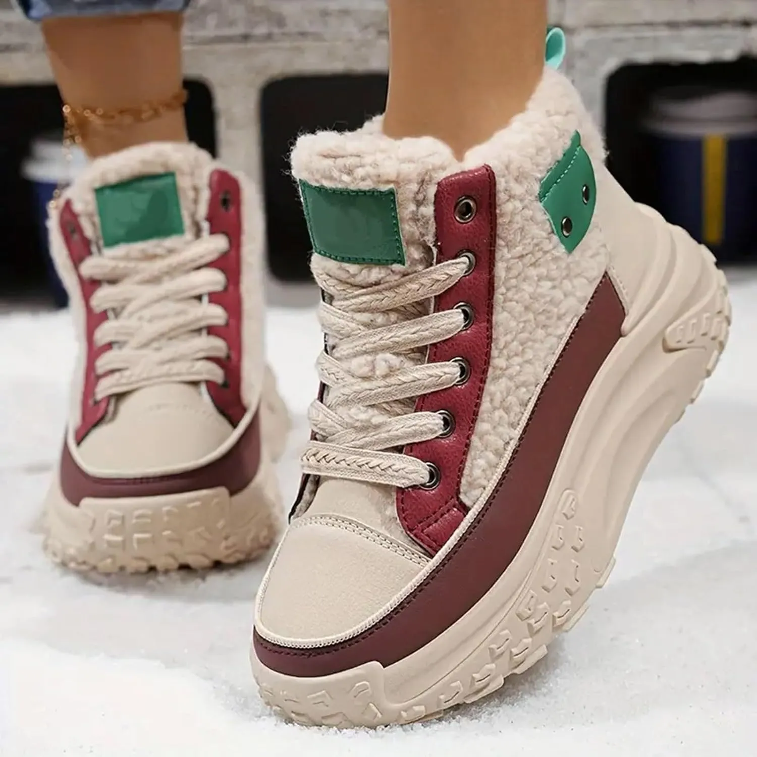 Chunky Sneakers Platform for Women Trendy,Wide Width Canvas Platform Shoes for Women,High Top Lace Up Platform Sneakers for Women Fashion Casual Velvet Warm Slip Ons Walking Sneakers