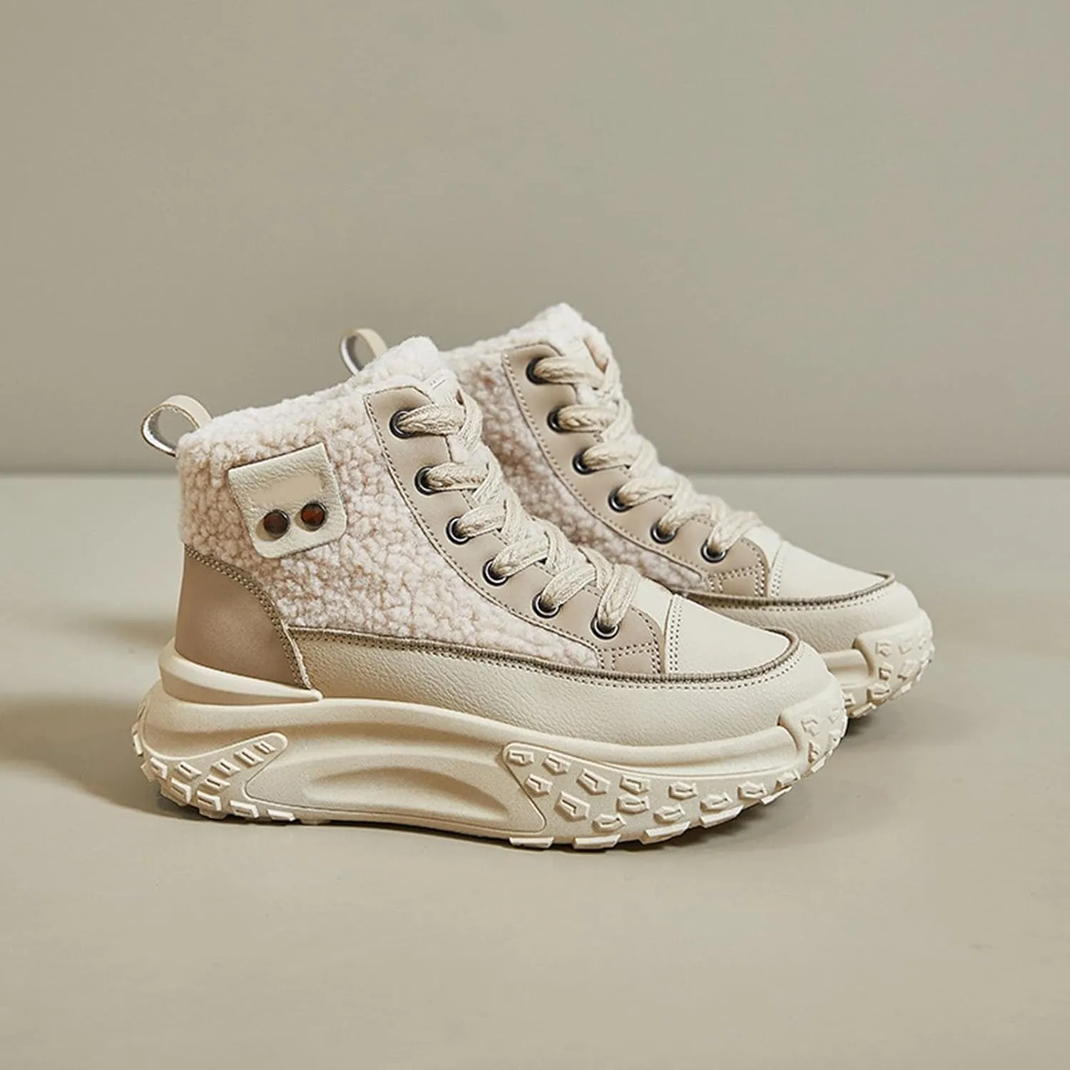 Chunky Sneakers Platform for Women Trendy,Wide Width Canvas Platform Shoes for Women,High Top Lace Up Platform Sneakers for Women Fashion Casual Velvet Warm Slip Ons Walking Sneakers