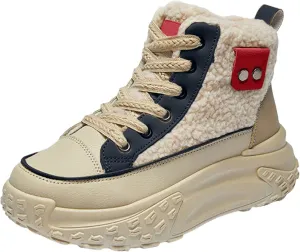 Chunky Sneakers Platform for Women Trendy,Wide Width Canvas Platform Shoes for Women,High Top Lace Up Platform Sneakers for Women Fashion Casual Velvet Warm Slip Ons Walking Sneakers