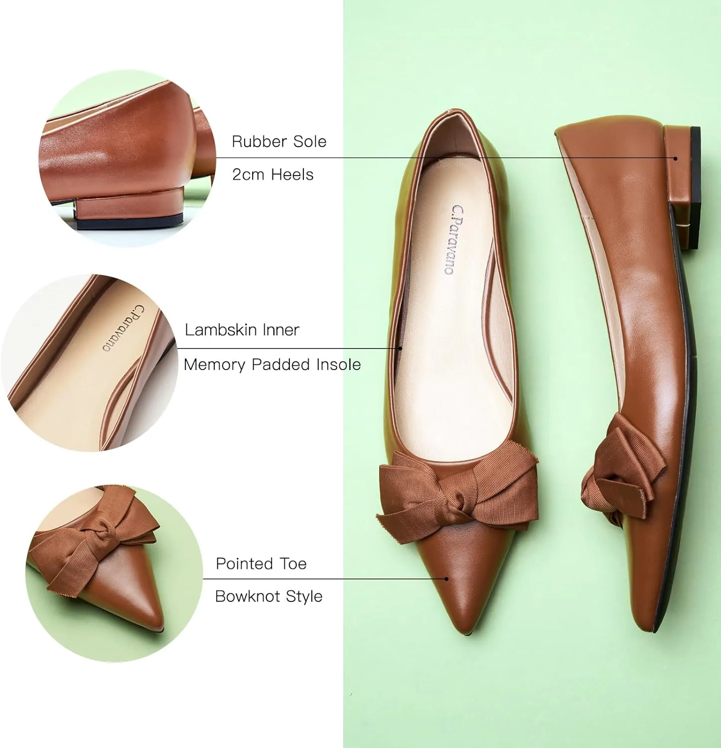 C.Paravano Pointy Bow Flats Women's Flats Ballet Shoes for Women