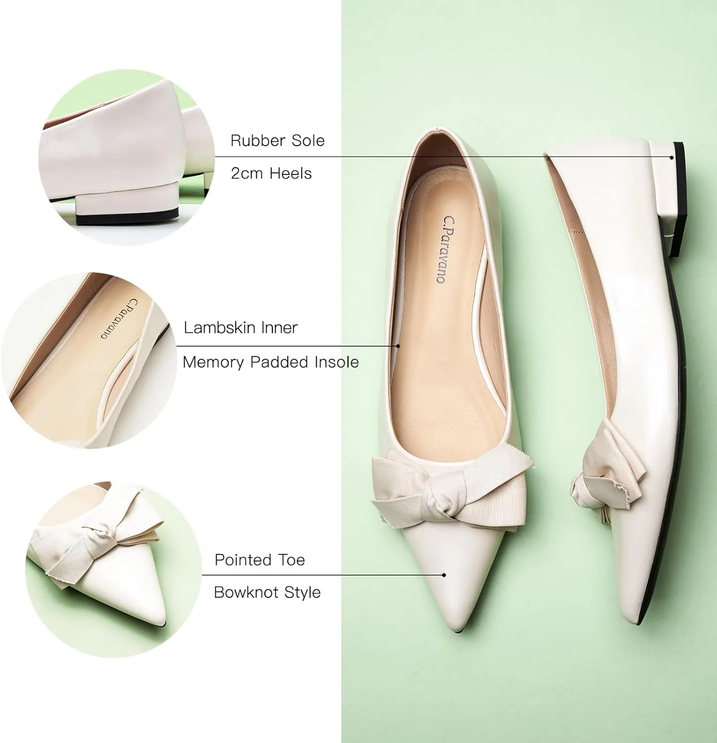 C.Paravano Pointy Bow Flats Women's Flats Ballet Shoes for Women