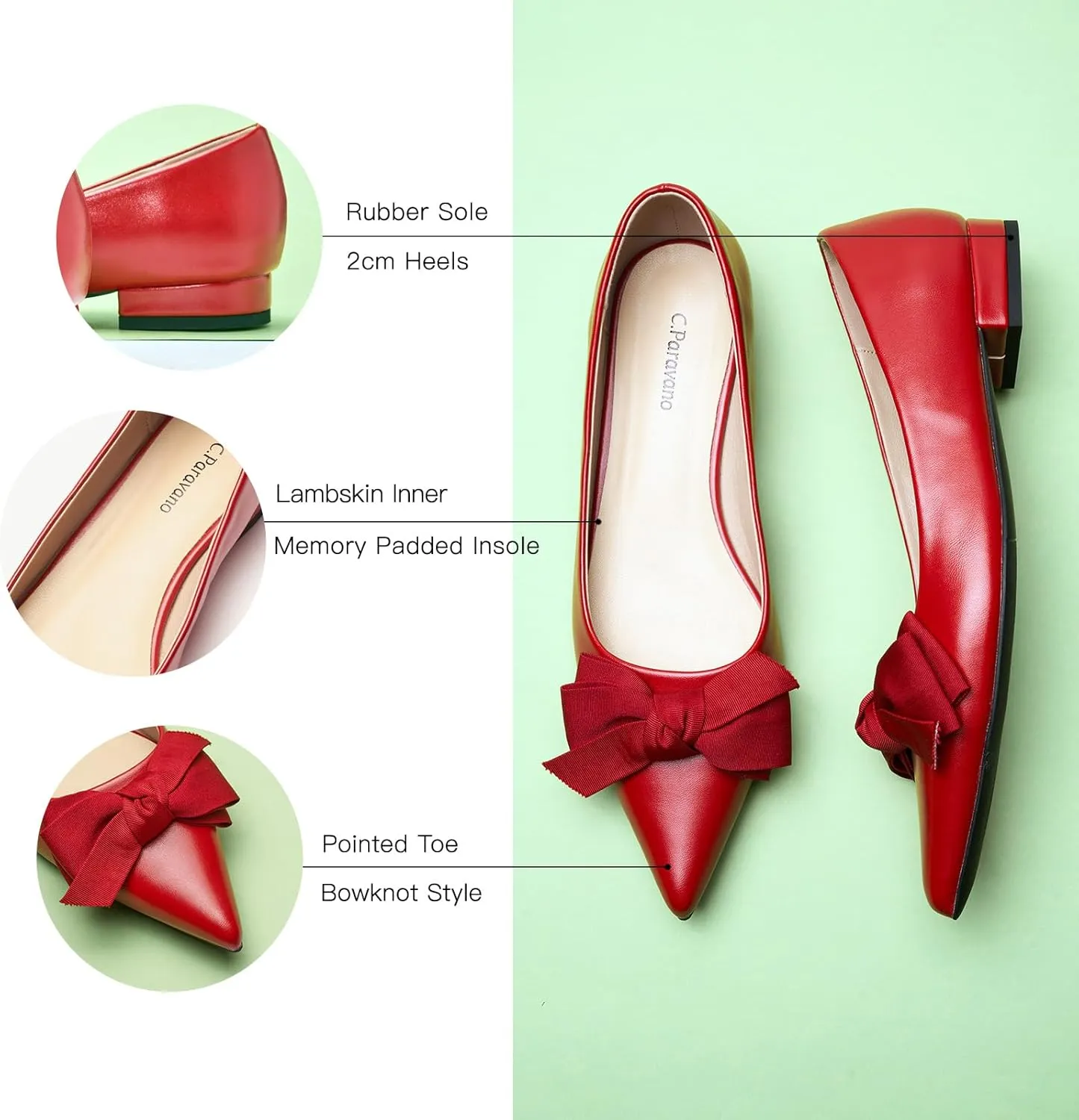 C.Paravano Pointy Bow Flats Women's Flats Ballet Shoes for Women