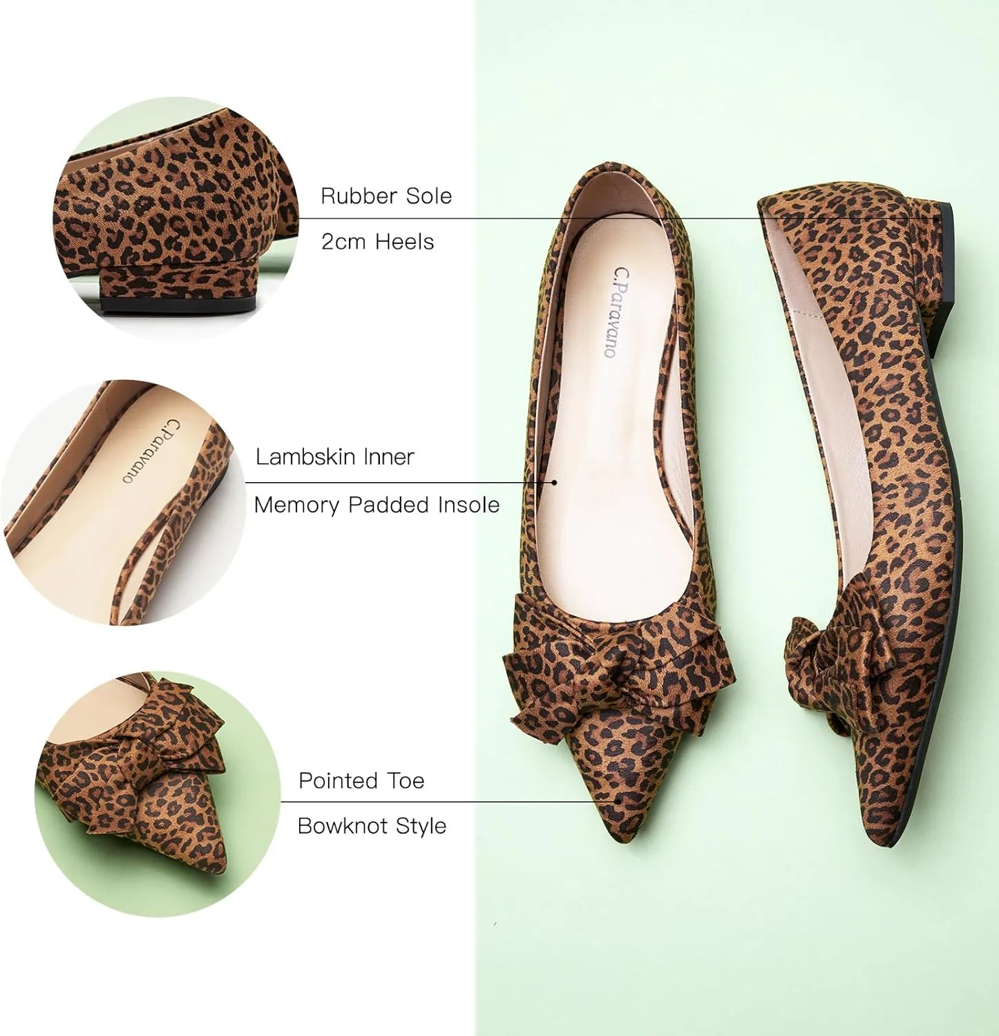 C.Paravano Pointy Bow Flats Women's Flats Ballet Shoes for Women