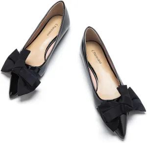 C.Paravano Pointy Bow Flats Women's Flats Comfortable Stylish Slip-On Shoes for Casual and OfficeBlack, Size 8