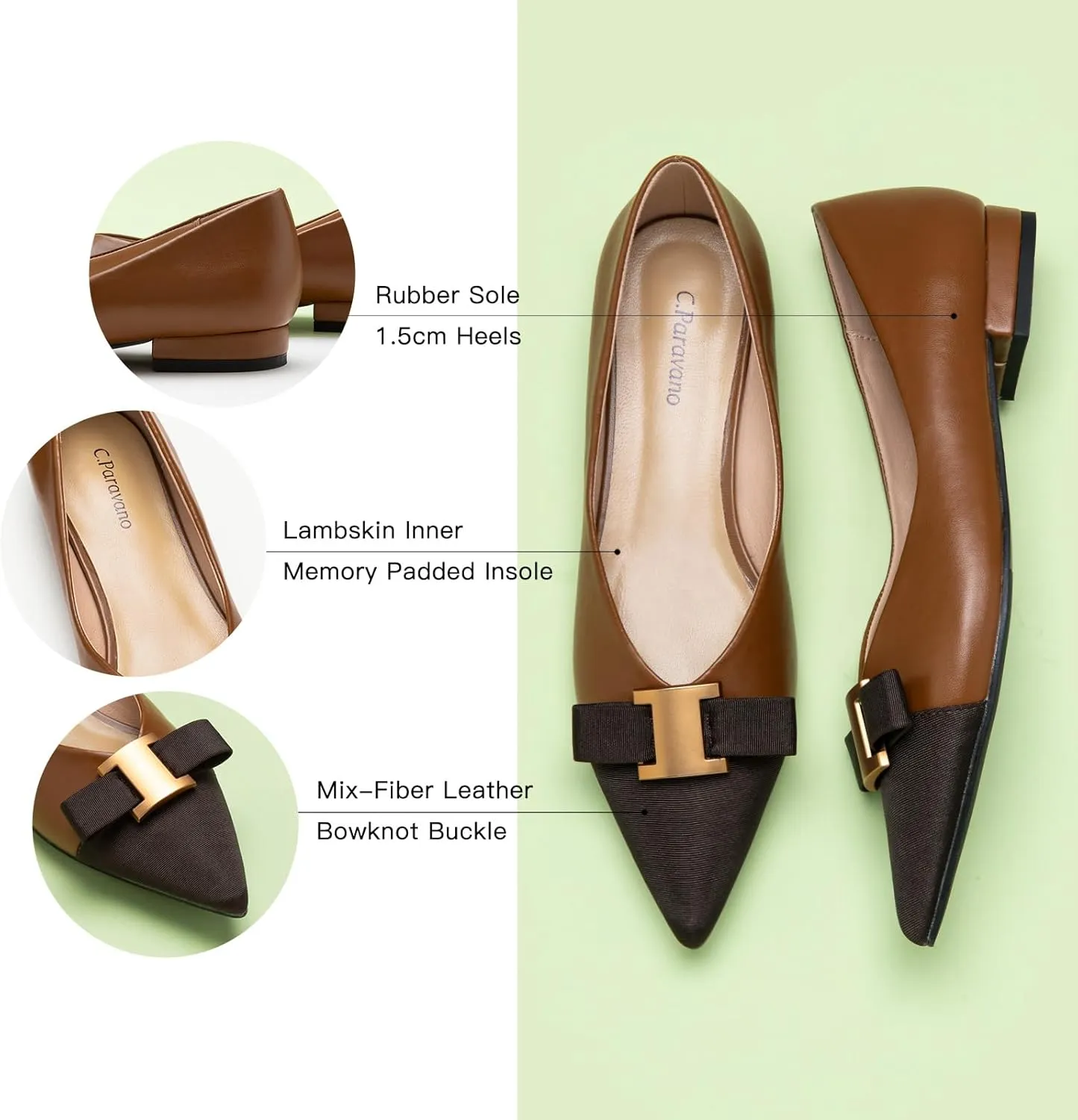 C.Paravano Womens Flats I Flat for Women Leather I Pointed Toe Flats I Ballet Flats for Women I Slip on Dressy Flats