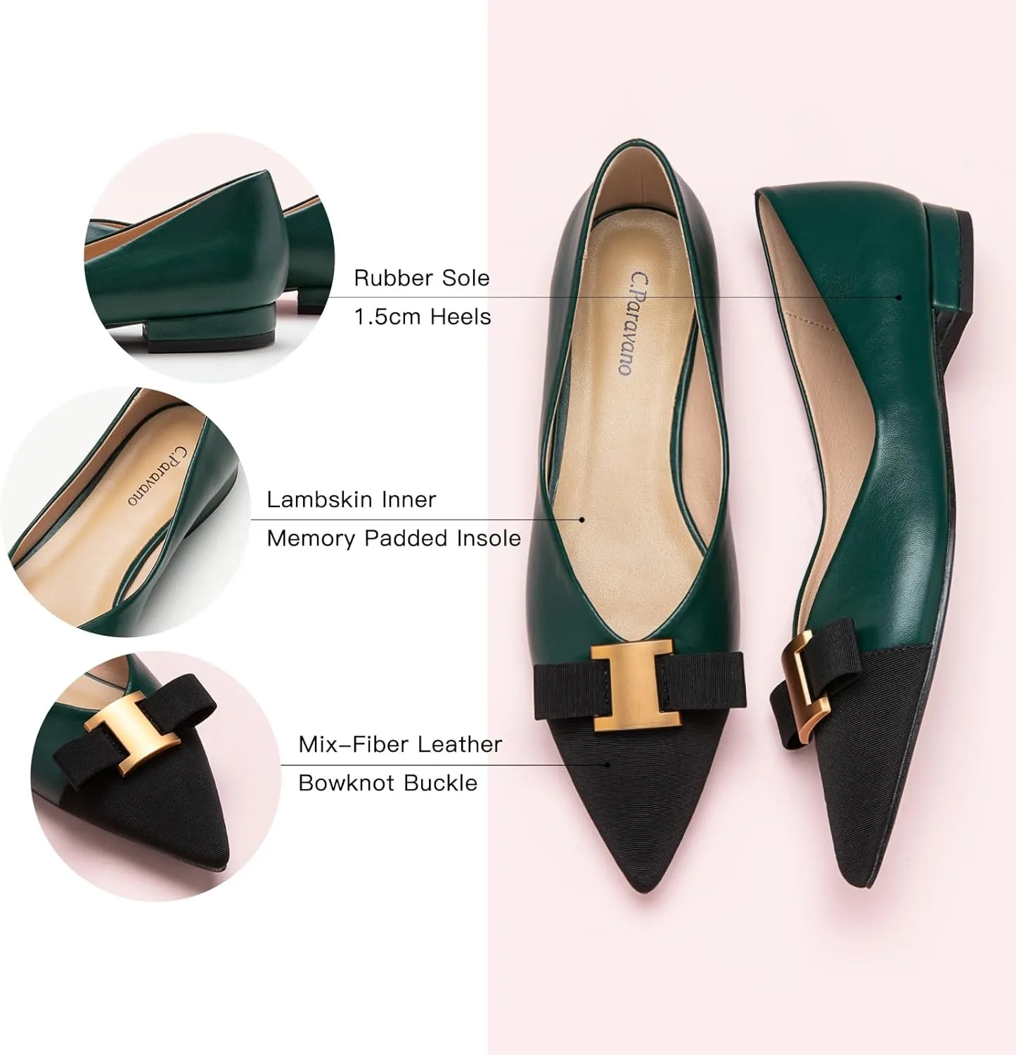 C.Paravano Womens Flats I Flat for Women Leather I Pointed Toe Flats I Ballet Flats for Women I Slip on Dressy Flats