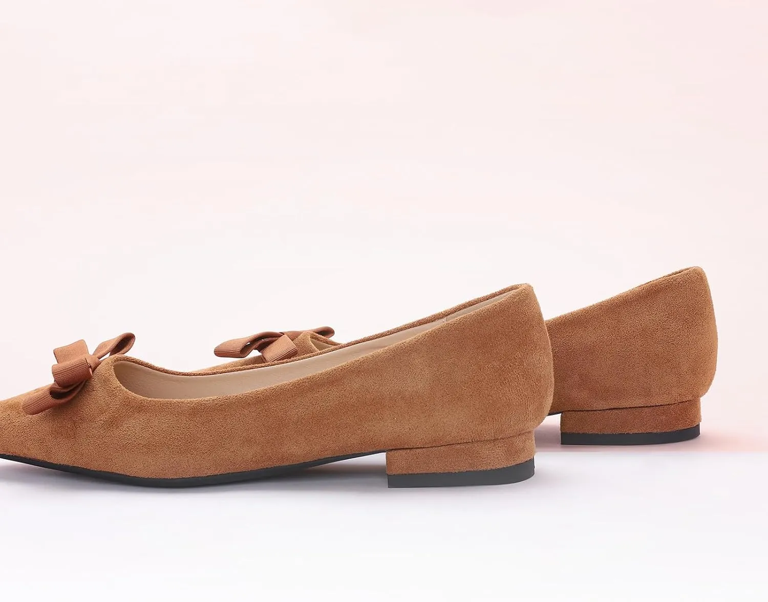 C.Paravano Women's Suede Bow Knot Ballet Flats Pointed Toe Slip-On Comfort Shoes for Casual & Formal Wear