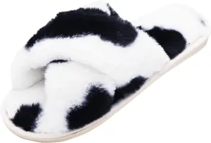 Criss Cross Fluffy Faux Fur Slippers Open Toe Slides Soft Warm Plush Furry Fuzzy Slip On Sandals House Shoes for Women
