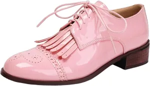DINTAHA Tassel Loafers Vintage Wingtip Oxford Shoes Low Heel Oxford Flats Patent Leather Shoes