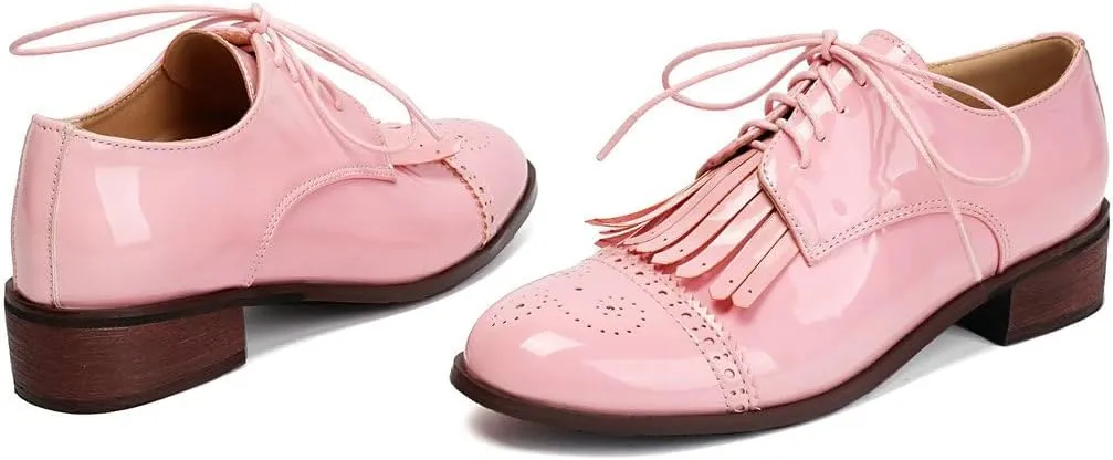 DINTAHA Tassel Loafers Vintage Wingtip Oxford Shoes Low Heel Oxford Flats Patent Leather Shoes
