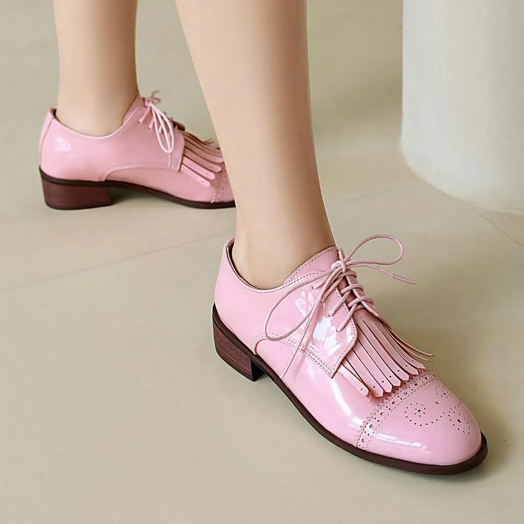 DINTAHA Tassel Loafers Vintage Wingtip Oxford Shoes Low Heel Oxford Flats Patent Leather Shoes