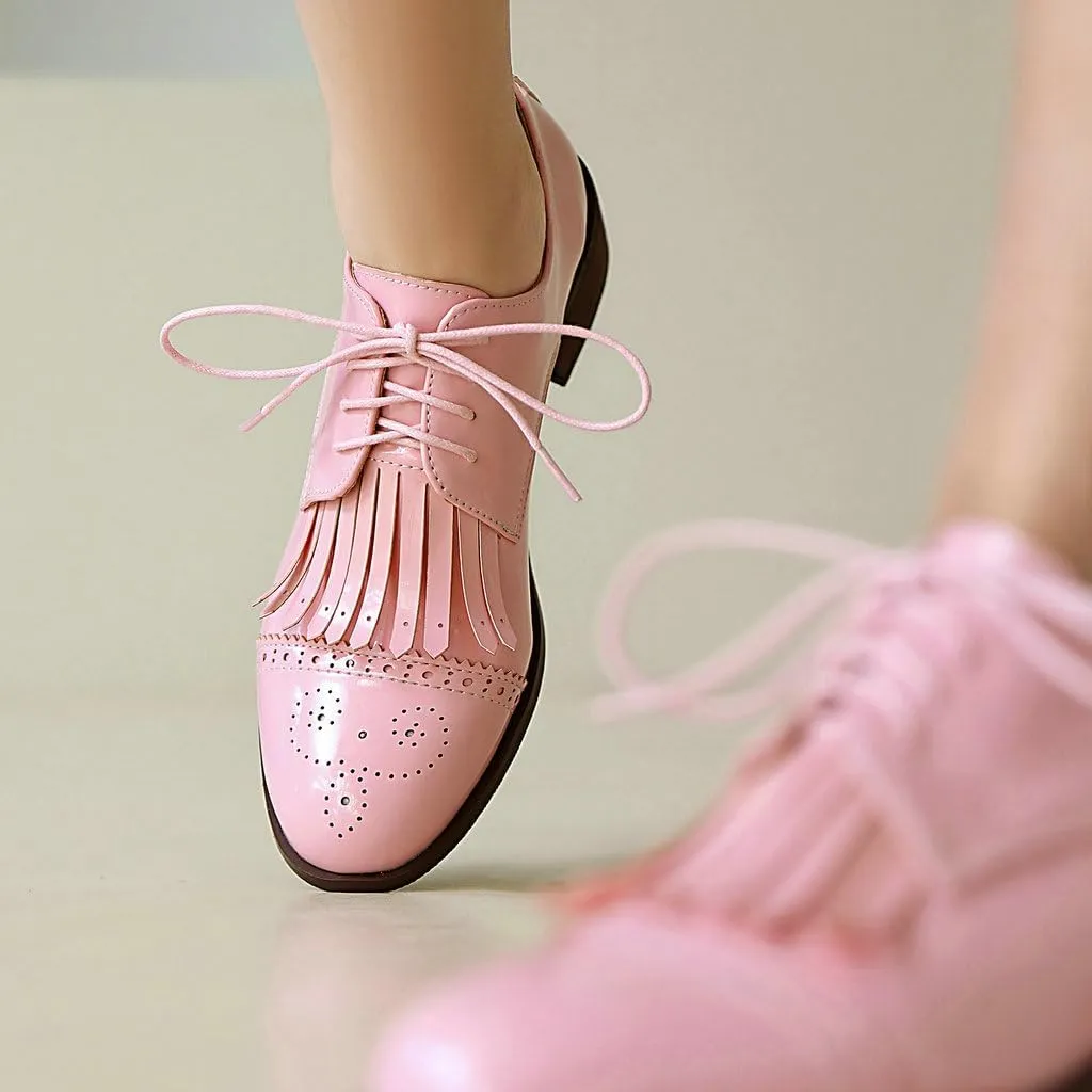 DINTAHA Tassel Loafers Vintage Wingtip Oxford Shoes Low Heel Oxford Flats Patent Leather Shoes