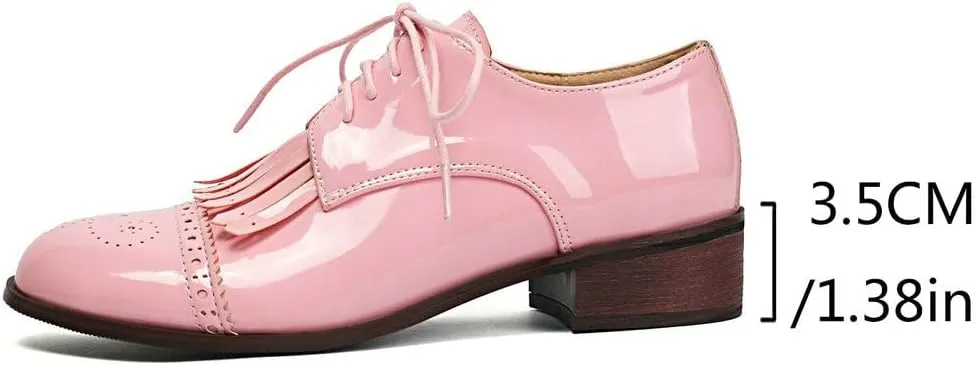 DINTAHA Tassel Loafers Vintage Wingtip Oxford Shoes Low Heel Oxford Flats Patent Leather Shoes