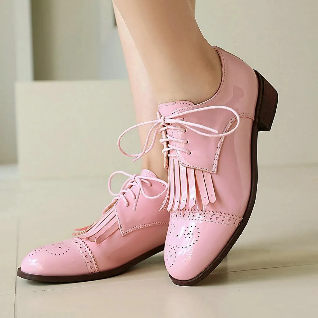 DINTAHA Tassel Loafers Vintage Wingtip Oxford Shoes Low Heel Oxford Flats Patent Leather Shoes