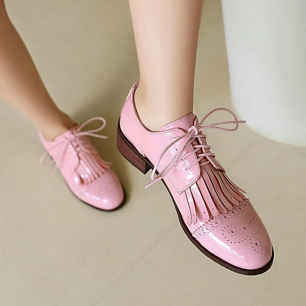 DINTAHA Tassel Loafers Vintage Wingtip Oxford Shoes Low Heel Oxford Flats Patent Leather Shoes