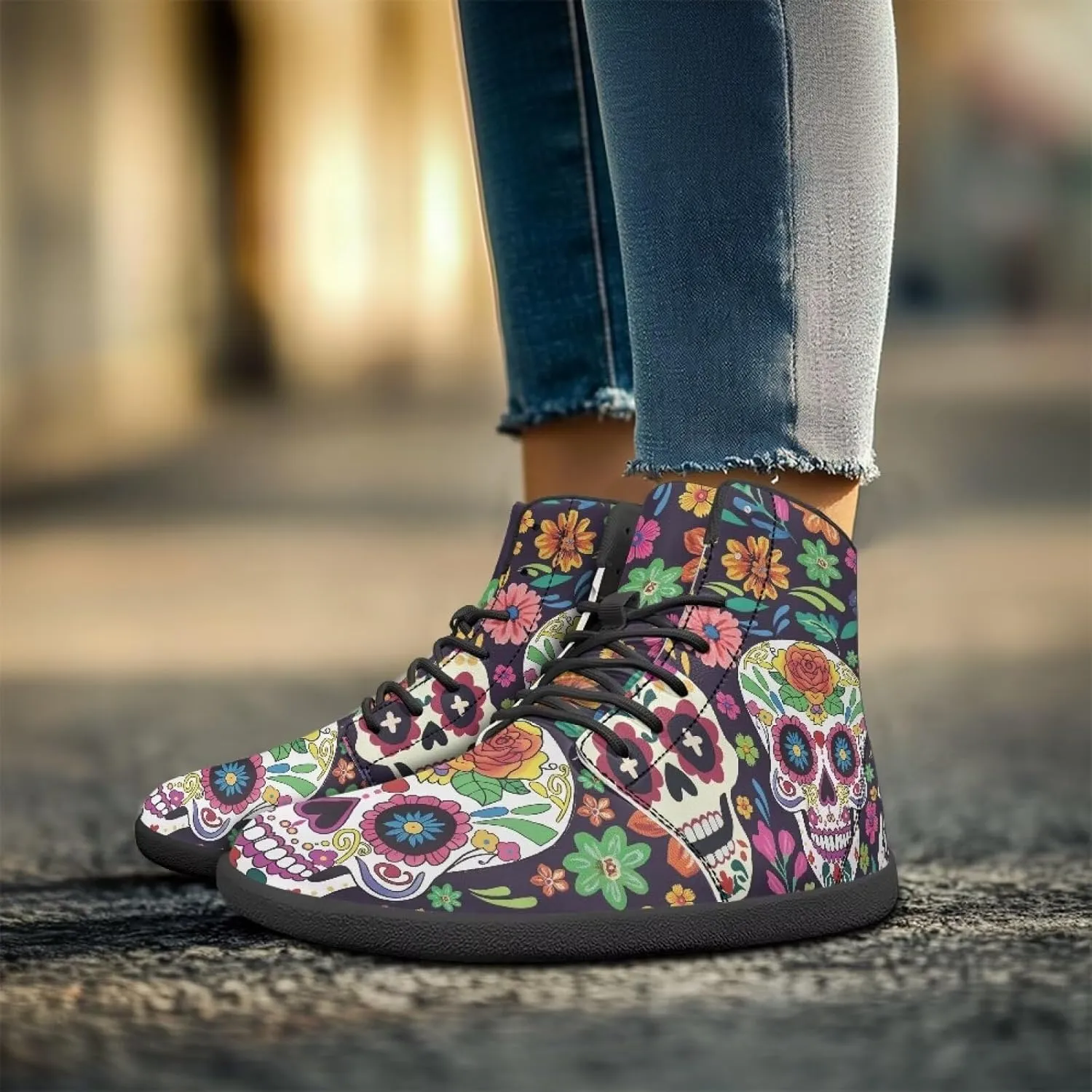 Doojoayie Gothic Barefoot Walking Shoes Women High Top Sneakers PU Leather Shoes