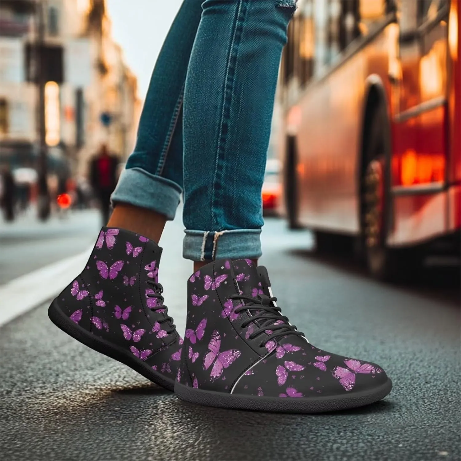 Doojoayie Gothic Barefoot Walking Shoes Women High Top Sneakers PU Leather Shoes