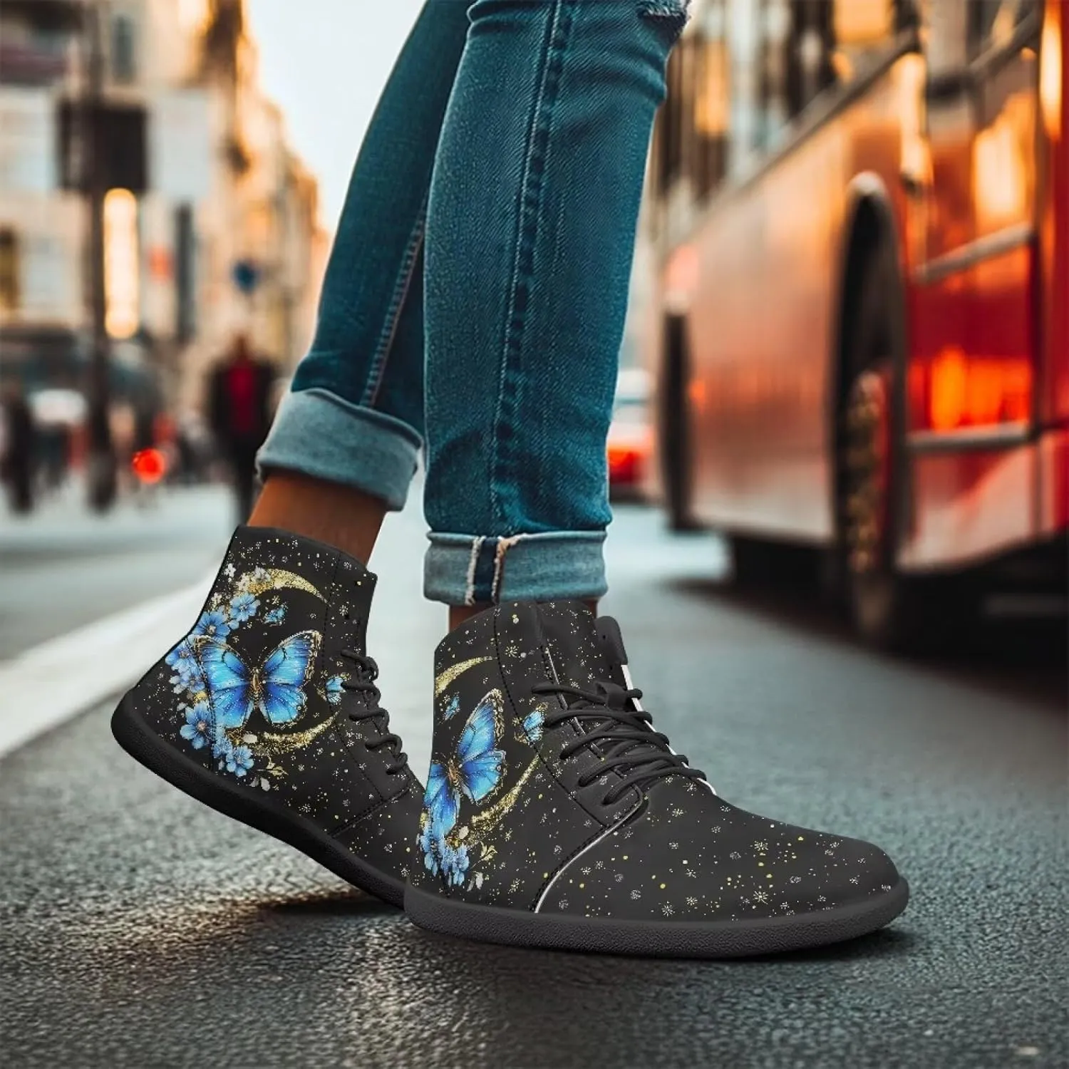 Doojoayie Gothic Barefoot Walking Shoes Women High Top Sneakers PU Leather Shoes