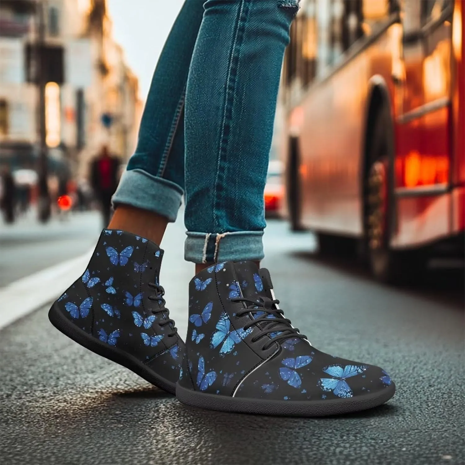 Doojoayie Gothic Barefoot Walking Shoes Women High Top Sneakers PU Leather Shoes
