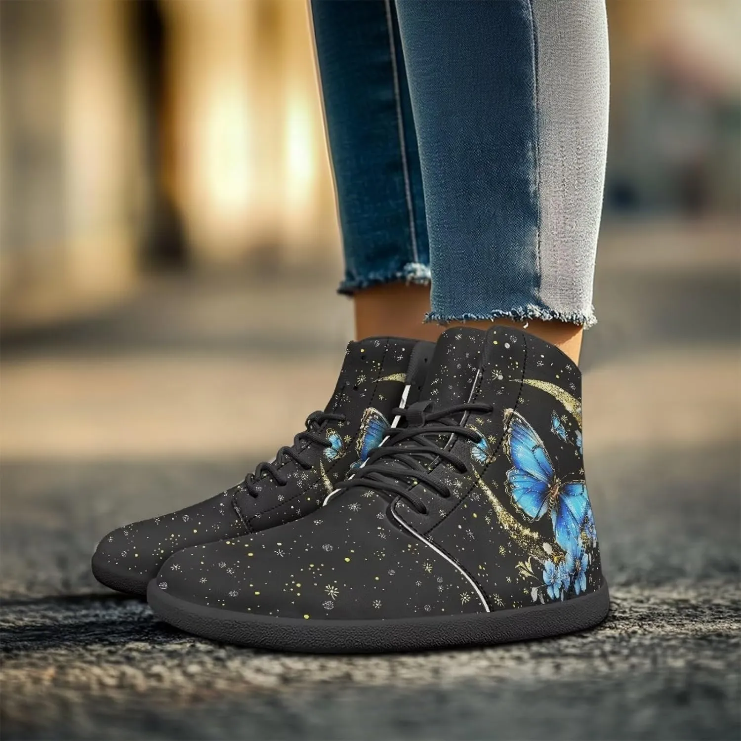 Doojoayie Gothic Barefoot Walking Shoes Women High Top Sneakers PU Leather Shoes