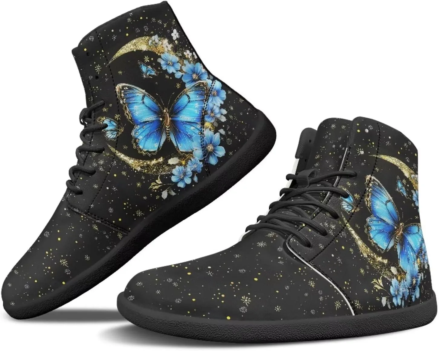 Doojoayie Gothic Barefoot Walking Shoes Women High Top Sneakers PU Leather Shoes