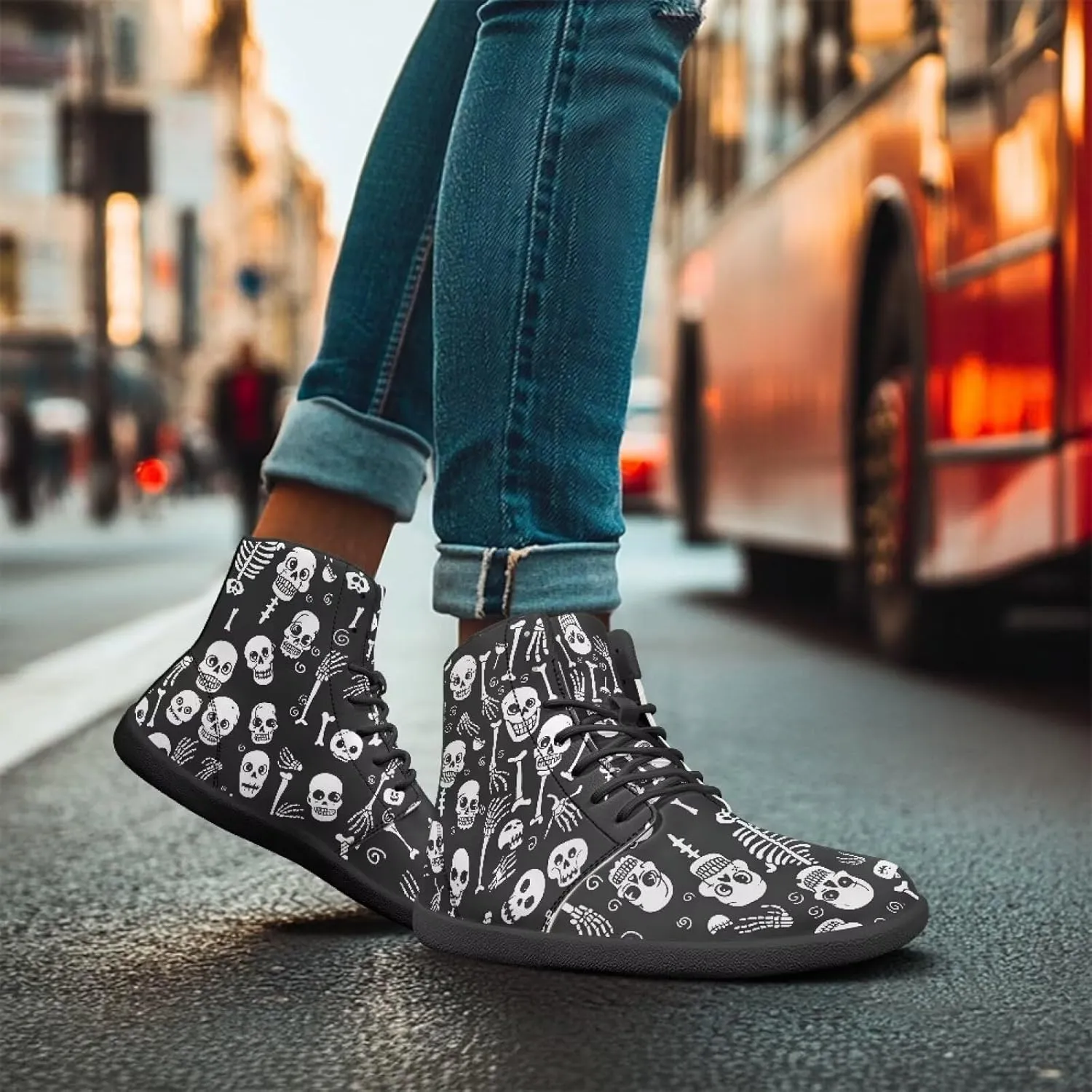Doojoayie Gothic Barefoot Walking Shoes Women High Top Sneakers PU Leather Shoes