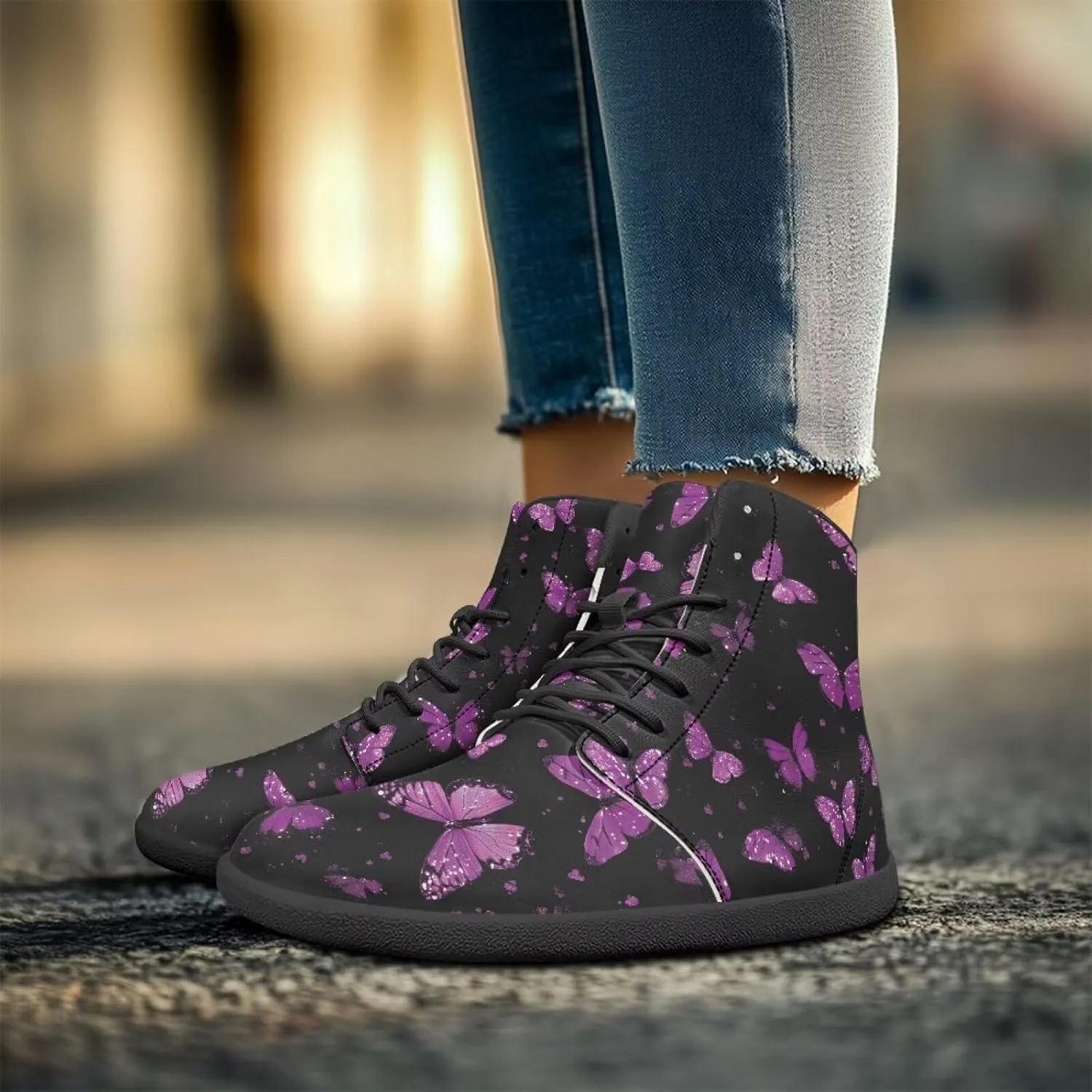 Doojoayie Gothic Barefoot Walking Shoes Women High Top Sneakers PU Leather Shoes