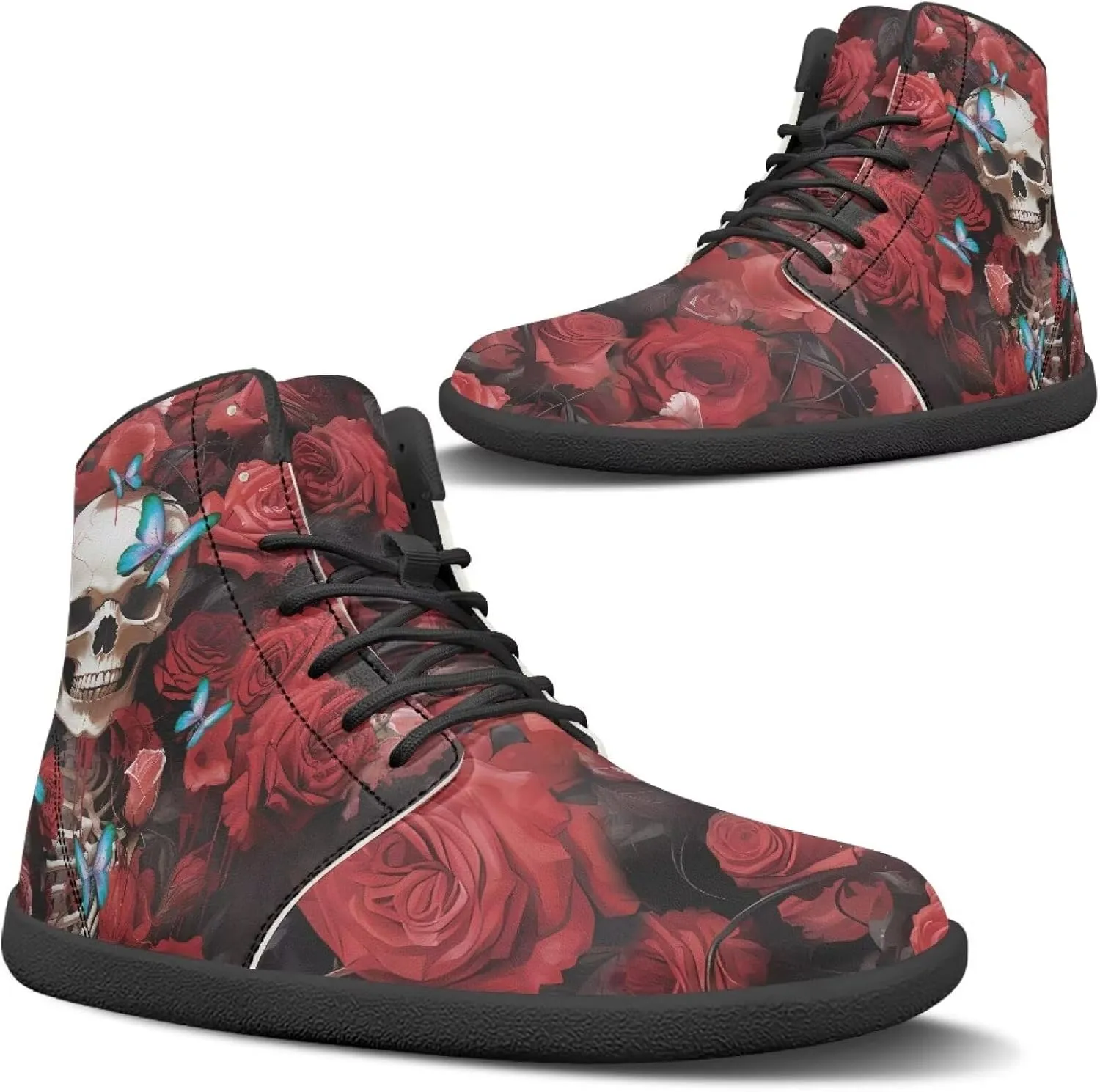 Doojoayie Gothic Barefoot Walking Shoes Women High Top Sneakers PU Leather Shoes