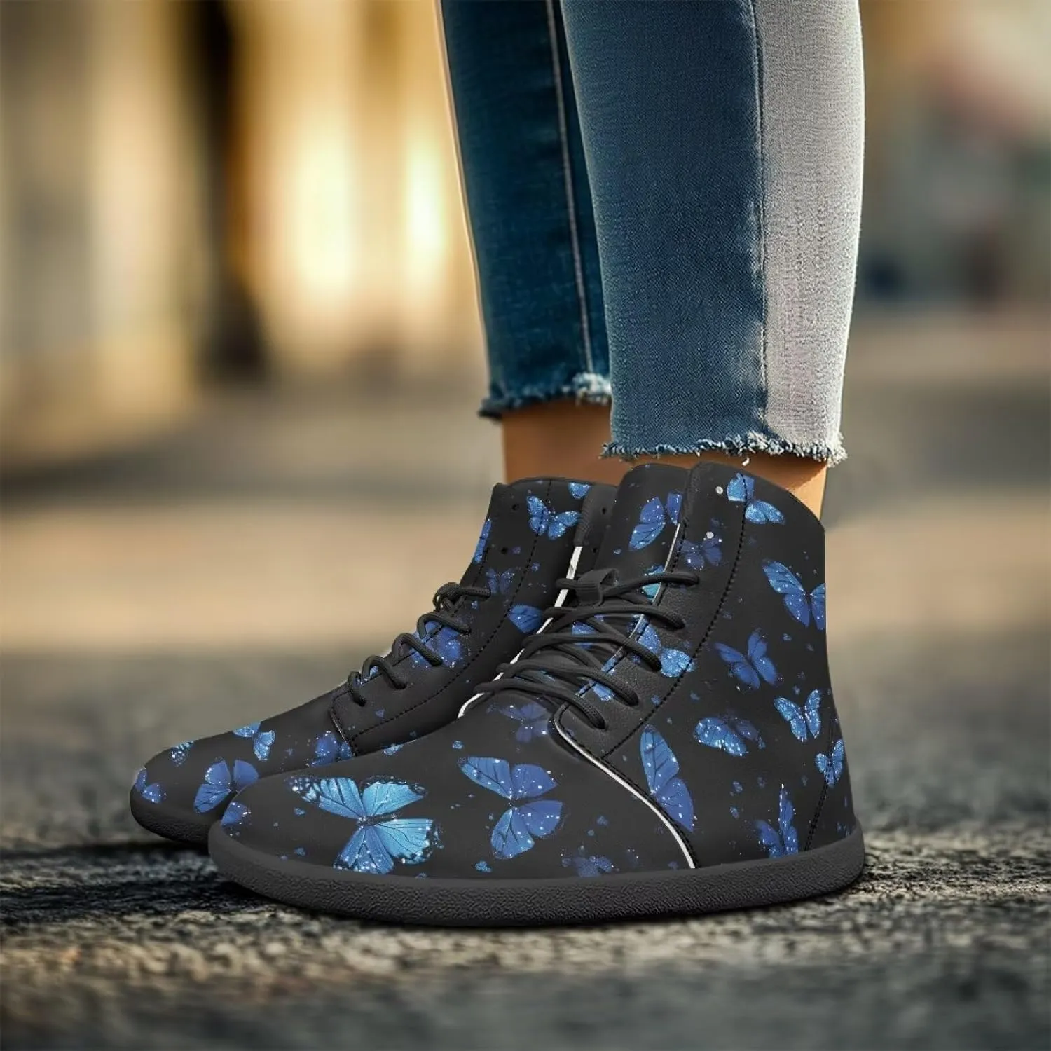 Doojoayie Gothic Barefoot Walking Shoes Women High Top Sneakers PU Leather Shoes
