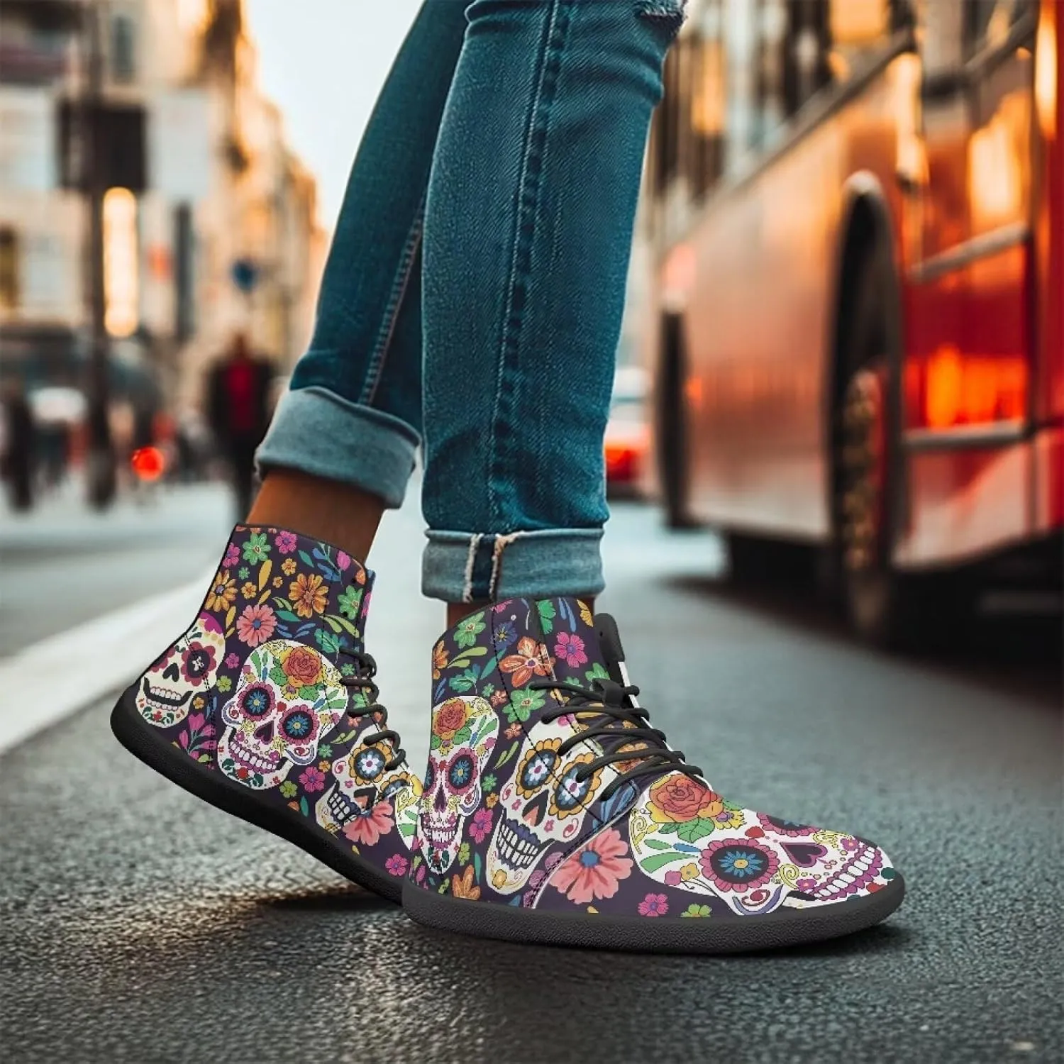 Doojoayie Gothic Barefoot Walking Shoes Women High Top Sneakers PU Leather Shoes