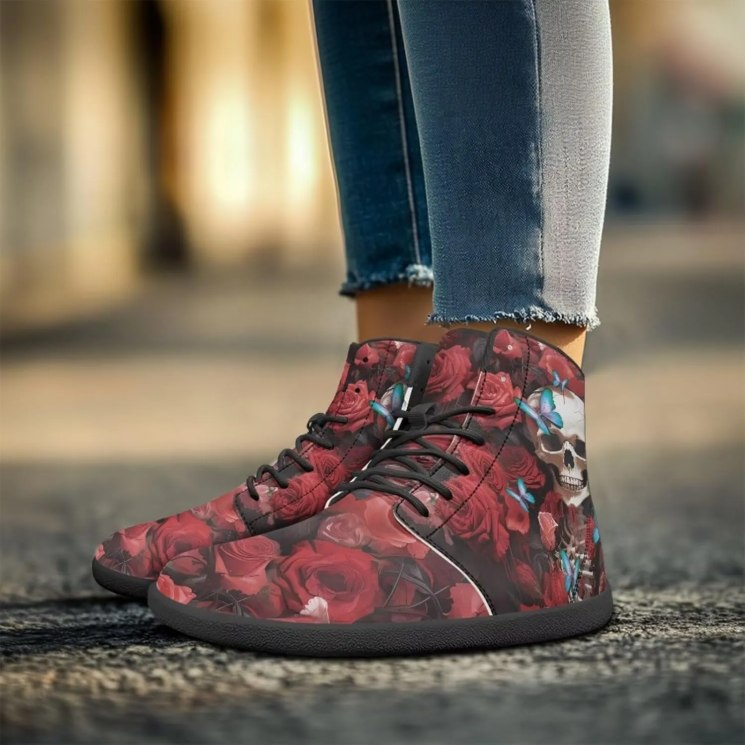 Doojoayie Gothic Barefoot Walking Shoes Women High Top Sneakers PU Leather Shoes